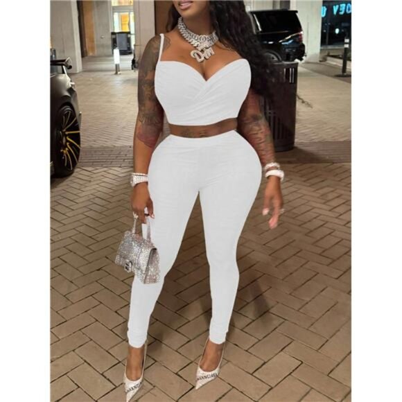 2pcs/Set Women's Solid Color Sexy Spaghetti Strap Tank Top Matching